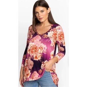 Johnny Was Carina V Neck Floral Tunic Top Size Large